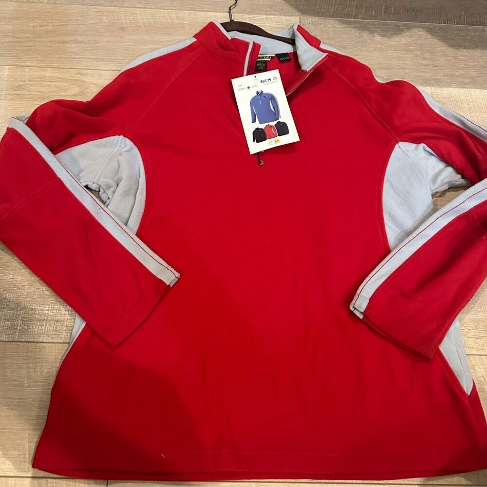 NORTH END MENS LARGE RED AND GRAY FLEECE JACKET NEW 3/4 ZIP